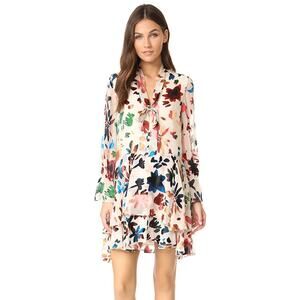 ALICE + OLIVIA "Moran" Silk Floral Velvet Flounce Long Sleeve Dress US 36